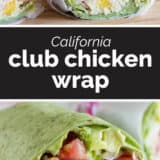 California Club Chicken Wrap collage with text bar in the middle.