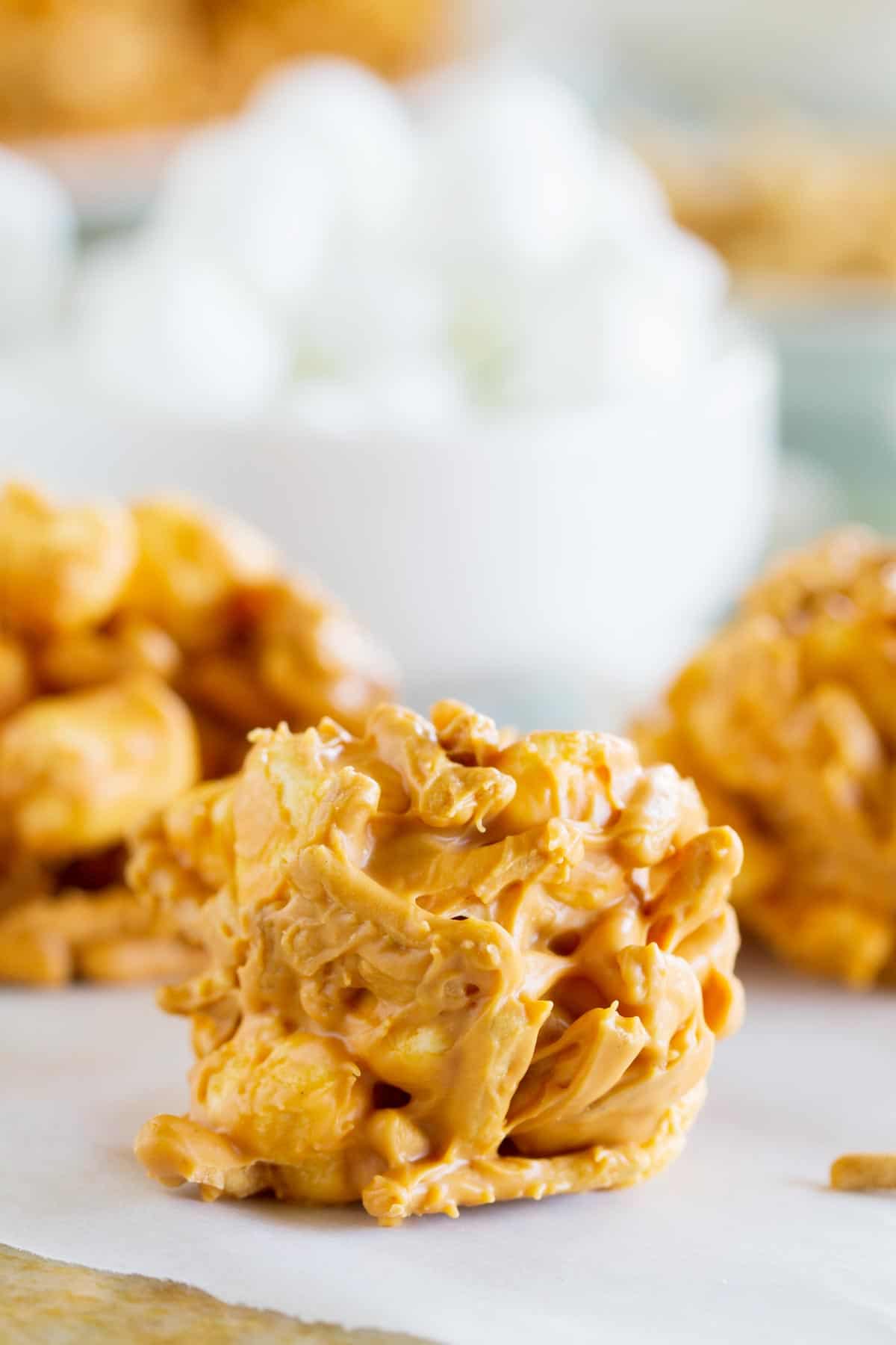 Haystack cookies made from peanut butter and butterscotch.