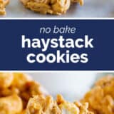 Haystack cookies collage with text bar in the middle.