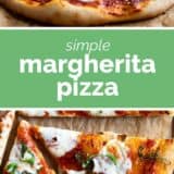 Margherita Pizza collage with text bar in the middle.