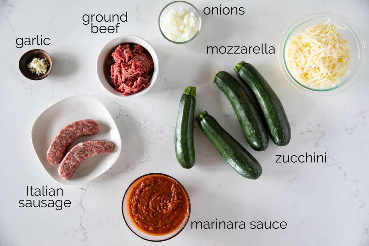 Ingredients to make stuffed zucchini boats.