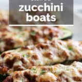 Stuffed Zucchini Boats with text overlay.