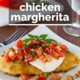 Chicken margherita with text overlay.