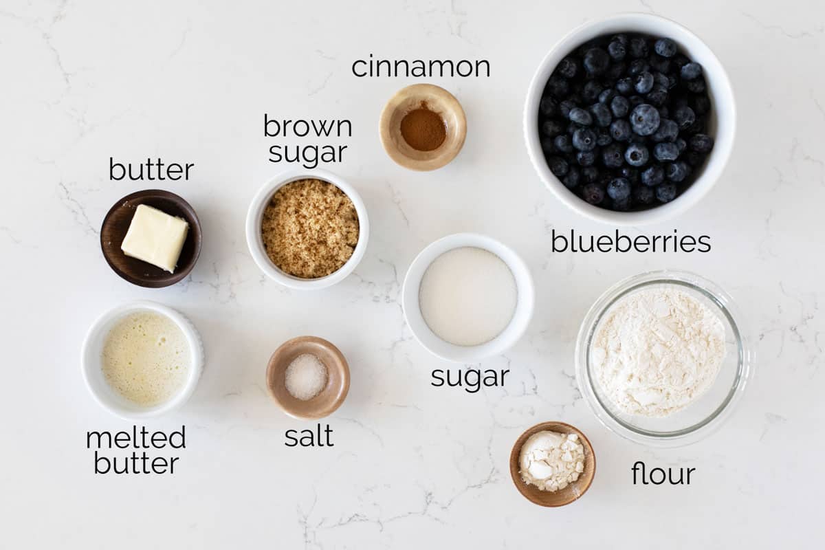 Ingredients for fresh blueberry crisp.