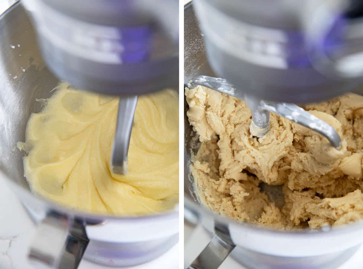 Making cookie dough for fruit pizza.