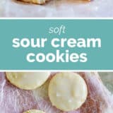 Sour cream cookies collage with text bar in the middle.