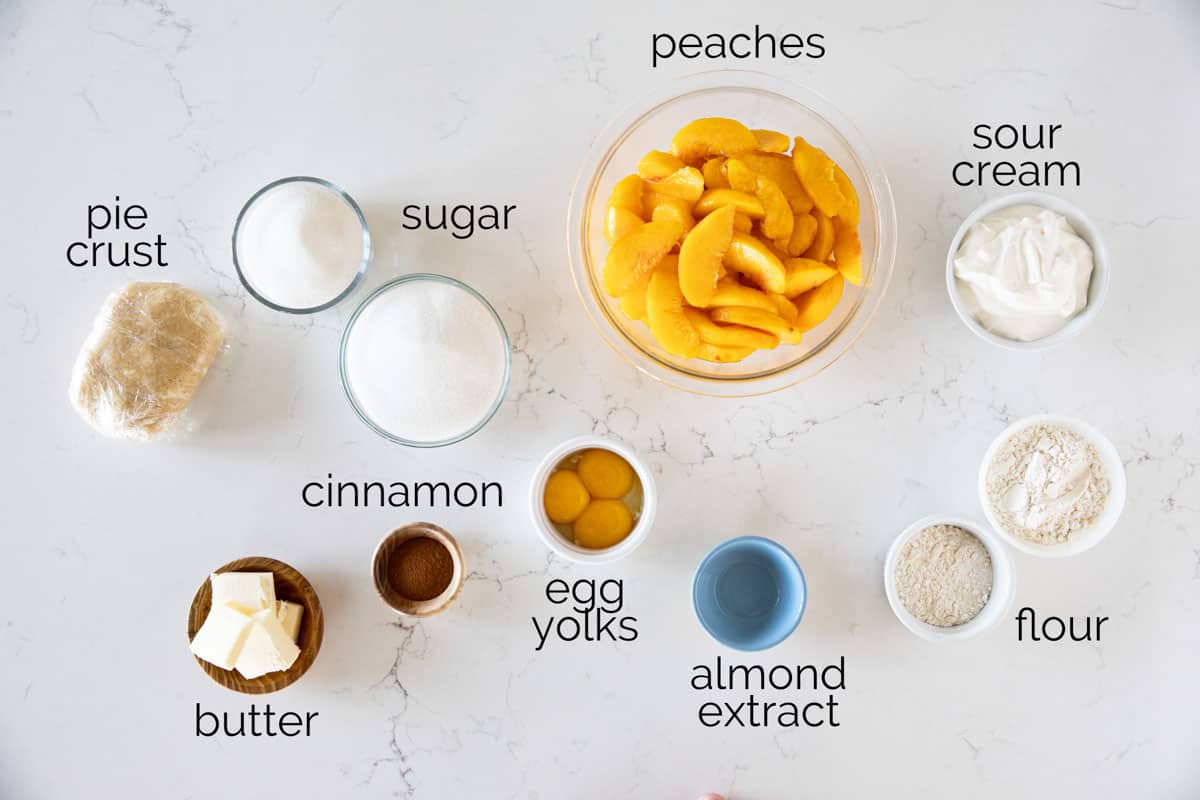 Ingredients for sour cream peach pie.