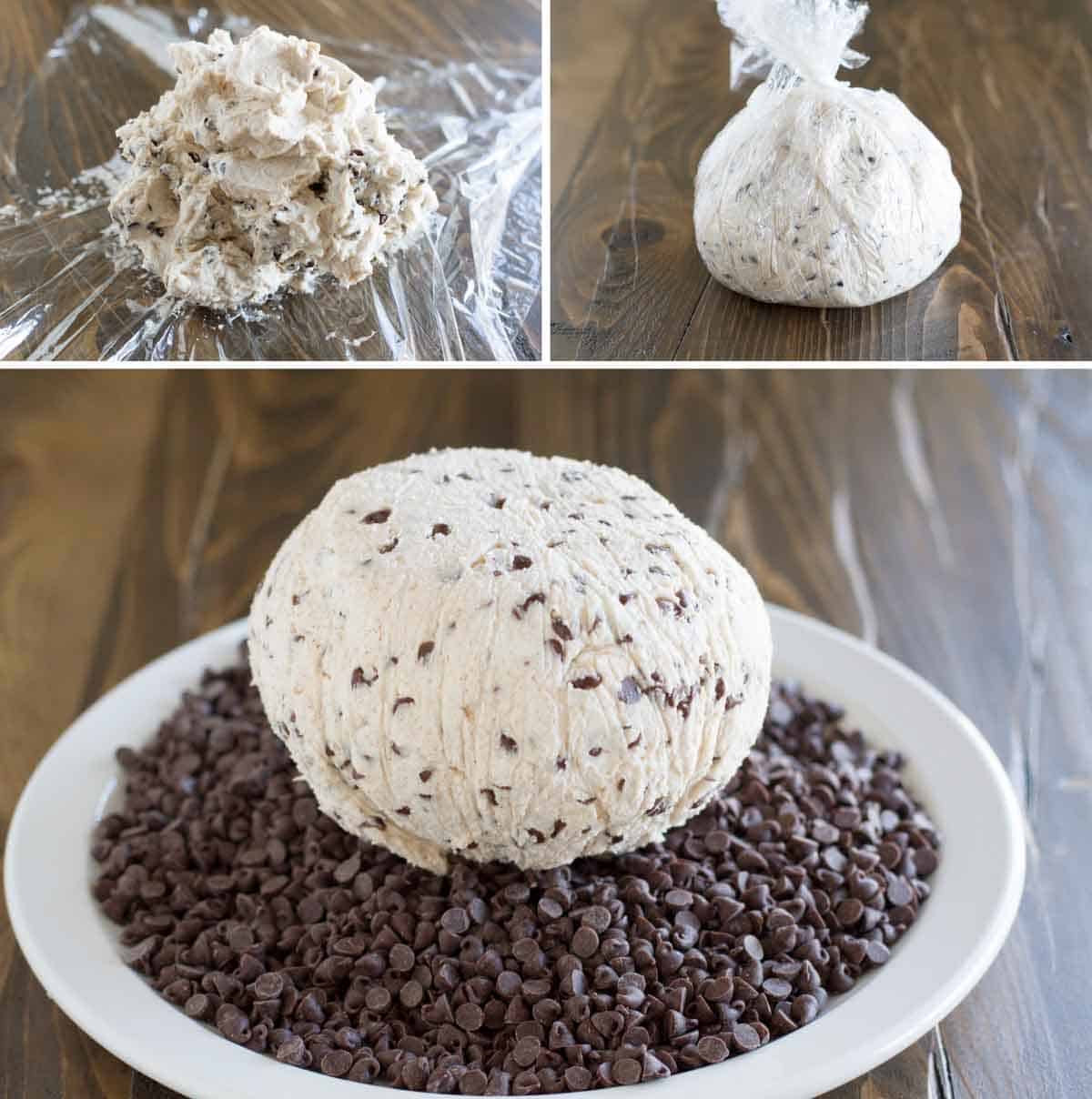 Steps to make a cannoli cheese ball.