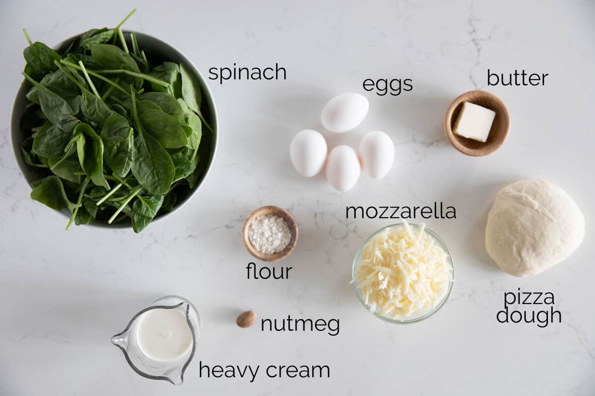 Ingredients for Egg Pizza with Creamed Spinach.