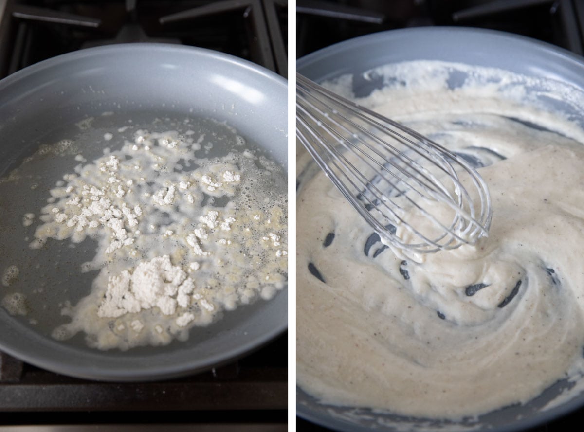 Combining butter, flour and cream to make a cream base.