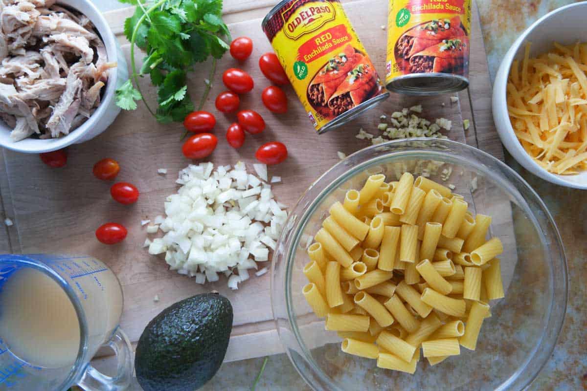 Ingredients for One Pan Enchilada Pasta.