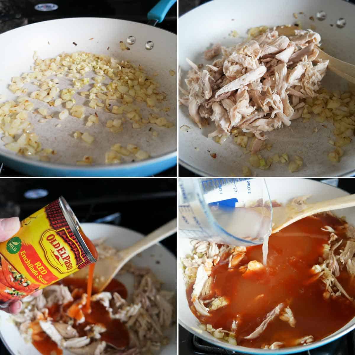 Steps to make enchilada pasta.