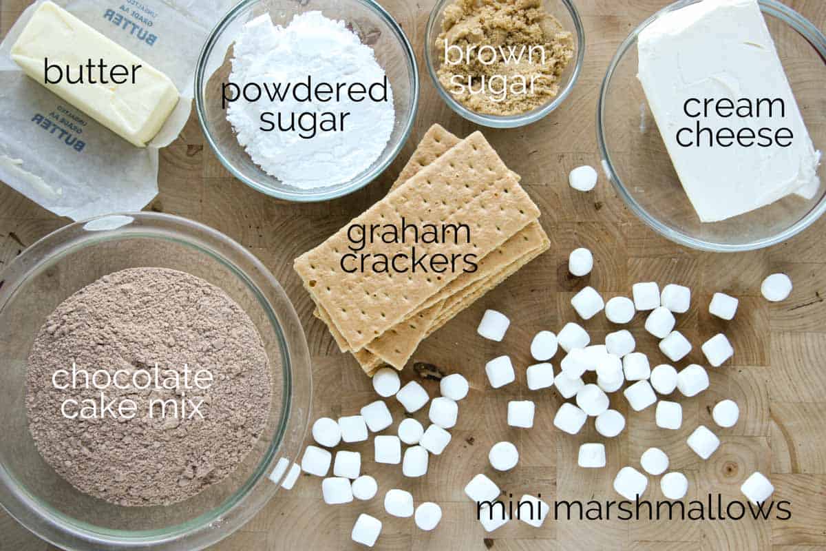 Ingredients to make a s'mores cheese ball.