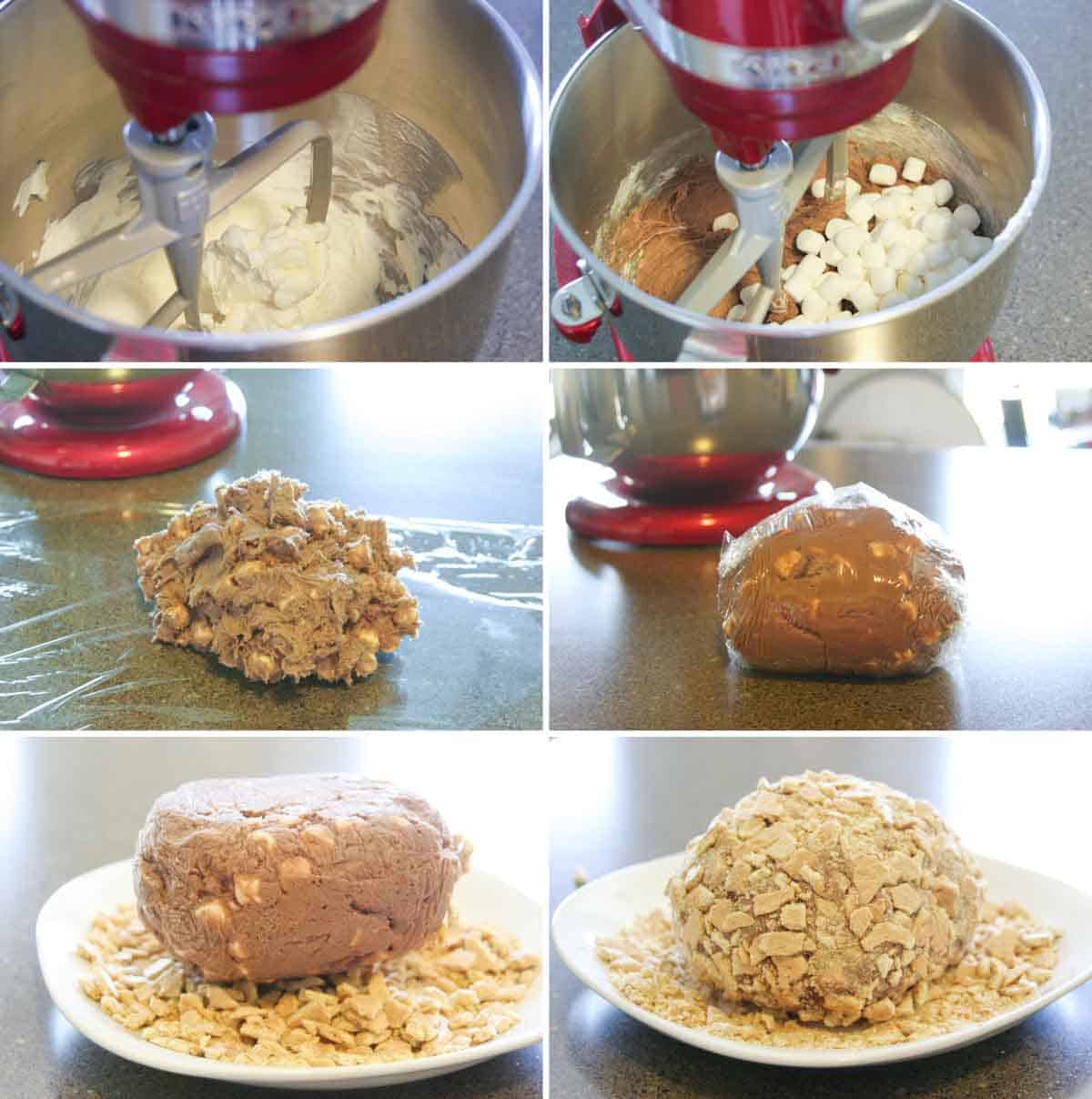 Steps to make a s'mores cheese ball.