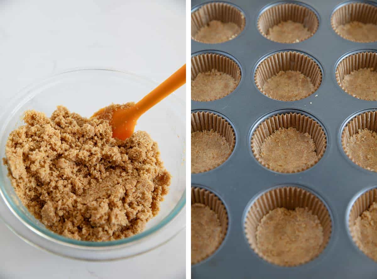 Making the graham cracker crust for s'mores muffins.