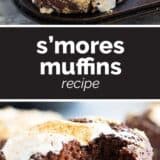 S'mores muffins collage with text bar in the middle.