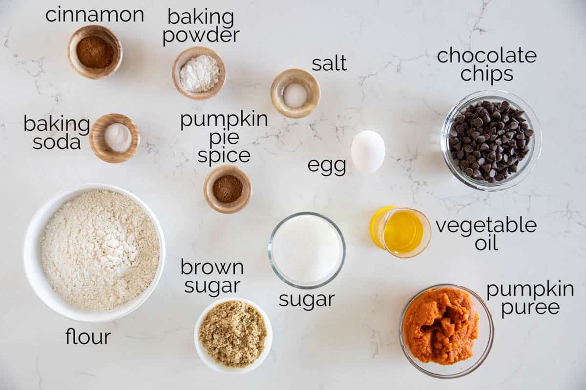 Ingredients for Pumpkin Chocolate Chip Cookies.
