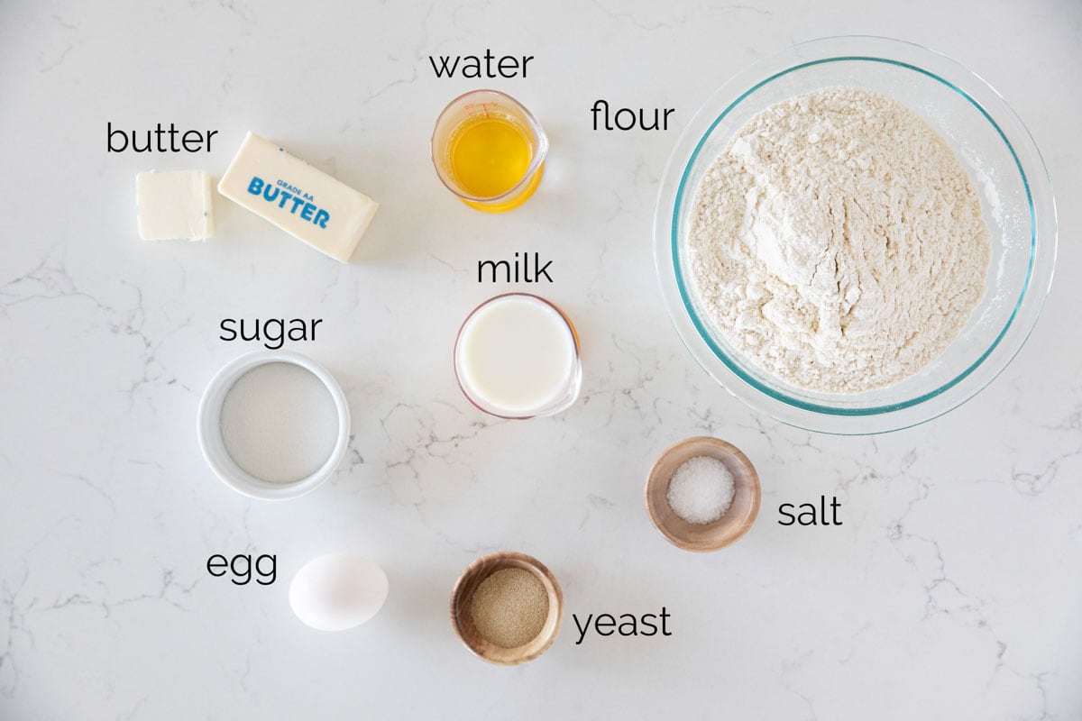 Ingredients to make butterhorn rolls.