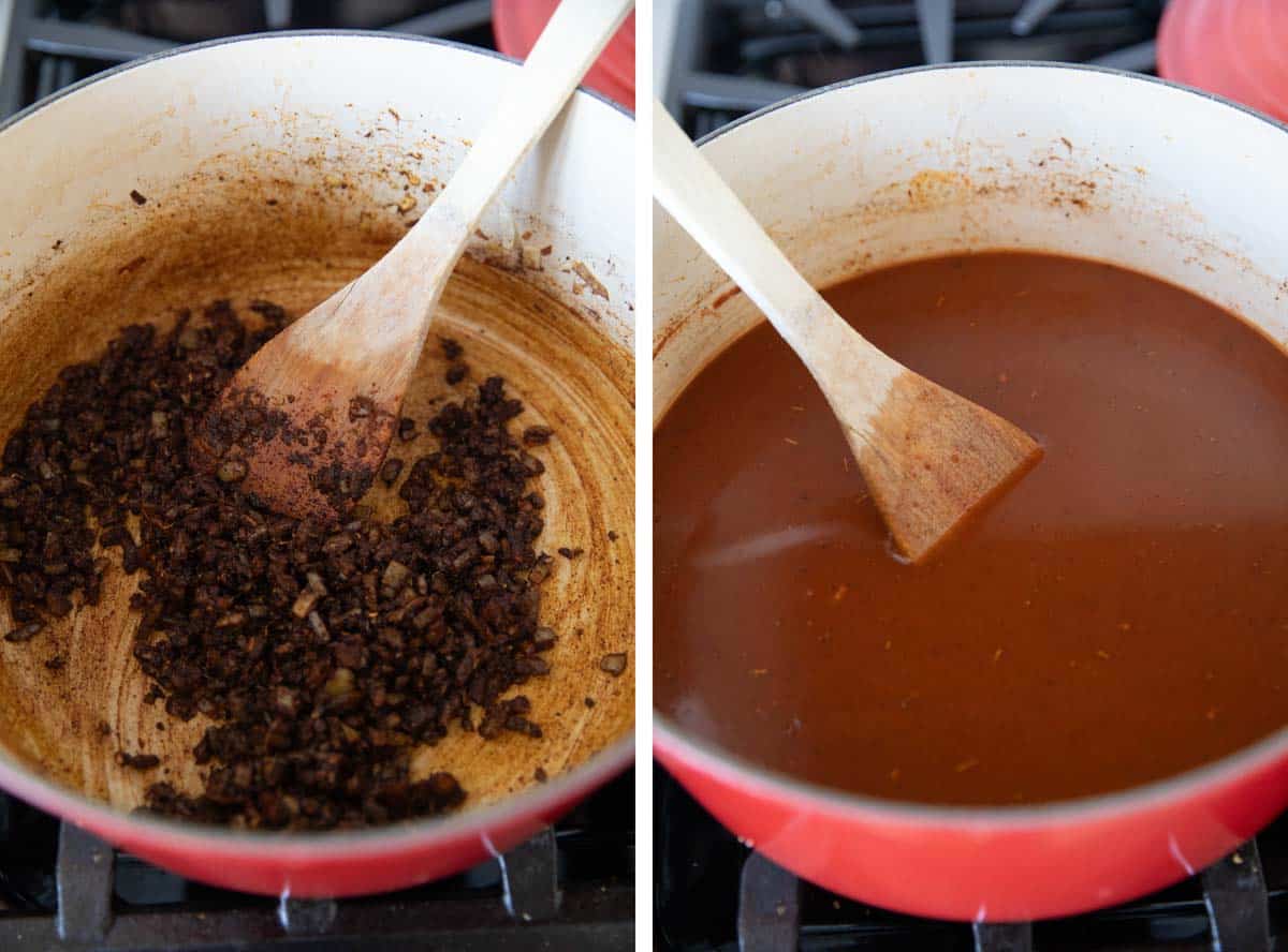 Mixing spices and liquid into Cincinnati Chili