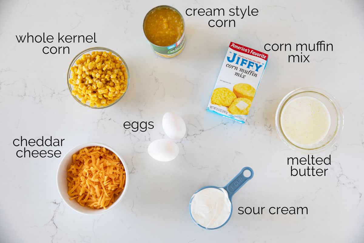 Ingredients to make corn casserole.