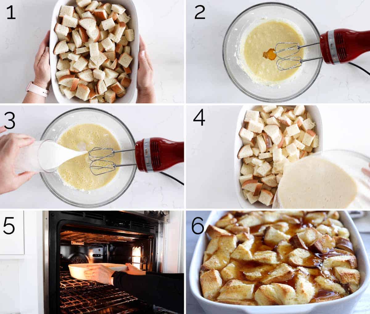 Steps to make overnight French toast casserole.