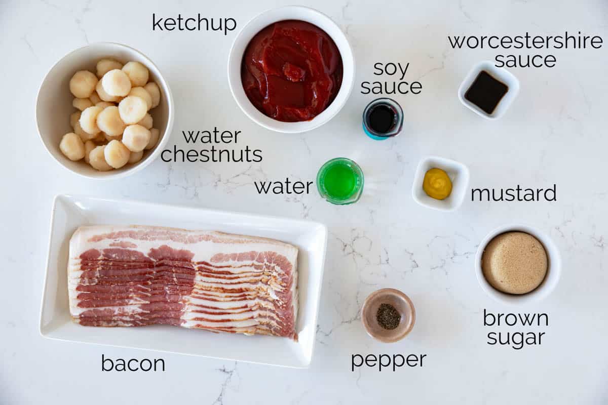Ingredients for Bacon Wrapped Water Chestnuts.