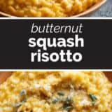 Butternut Squash Risotto collage with text bar in the middle.