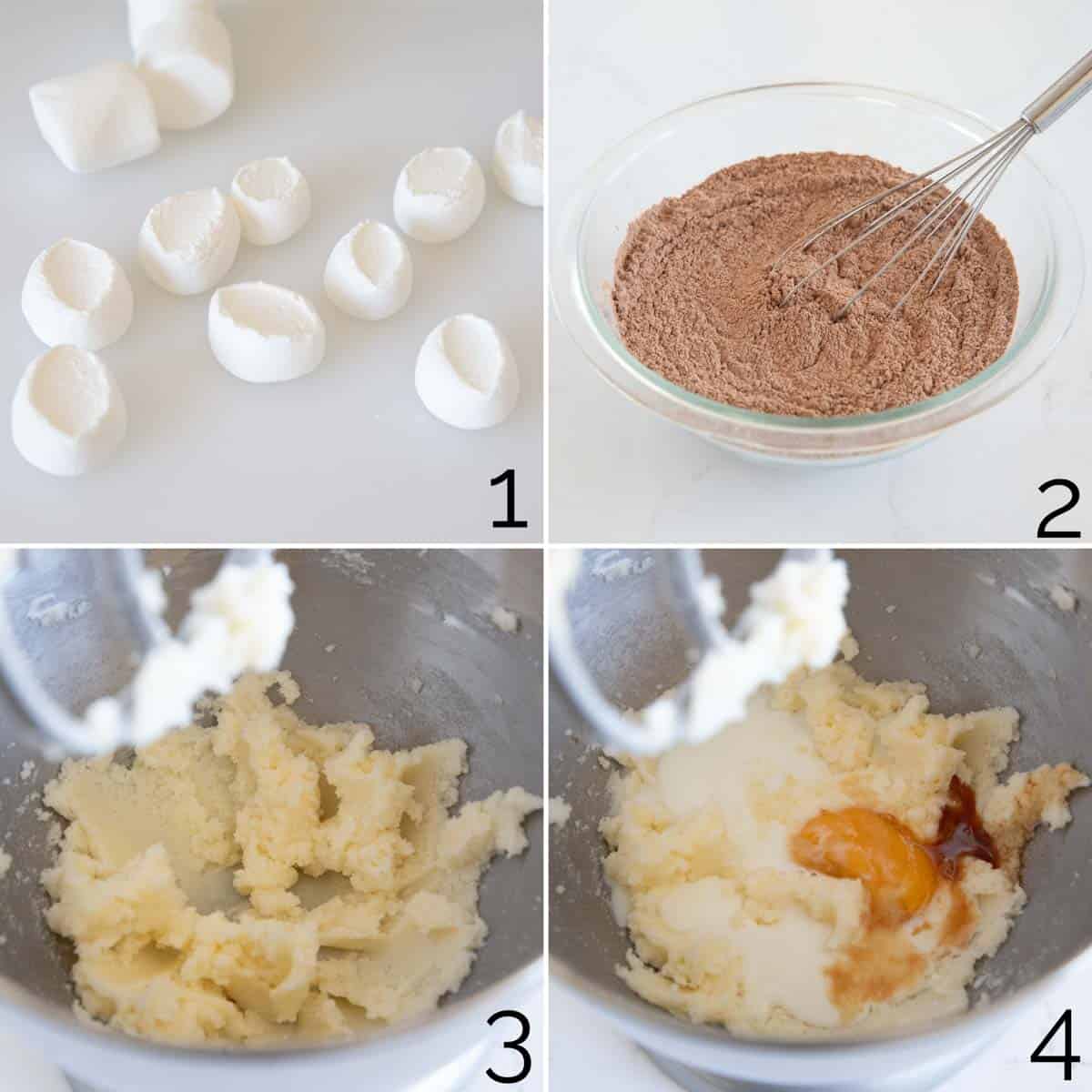 Steps for making chocolate marshmallow cookies.