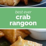 Crab Rangoon collage with text bar in the middle.