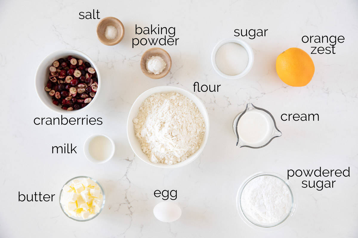 Ingredients for Cranberry Orange Scones.