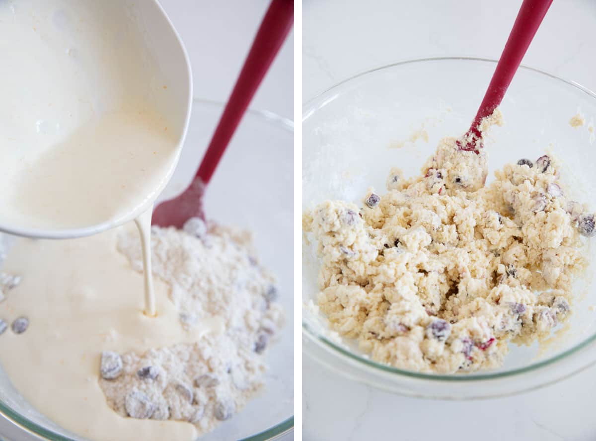 Making dough for cranberry orange scones.