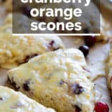 Cranberry orange scones with text overlay.
