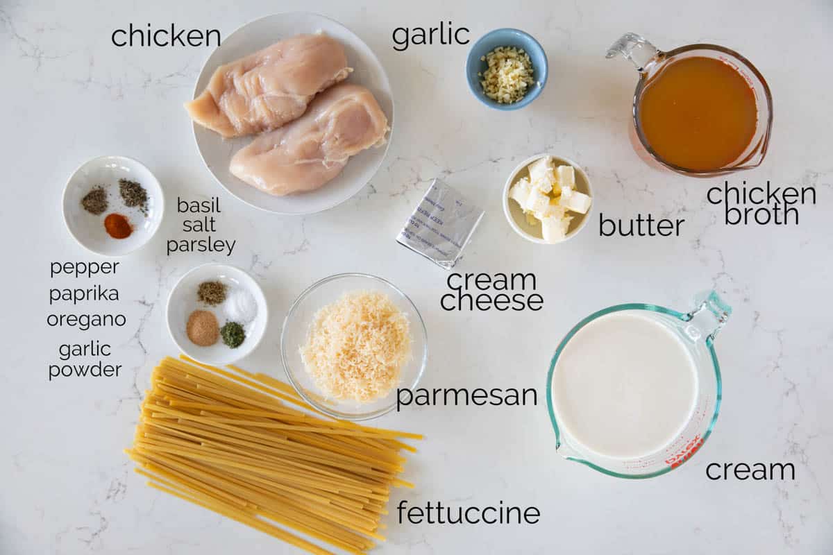 Ingredients for Crock Pot Chicken Alfredo.