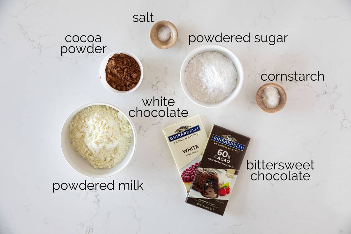 Ingredients to make homemade hot chocolate mix.