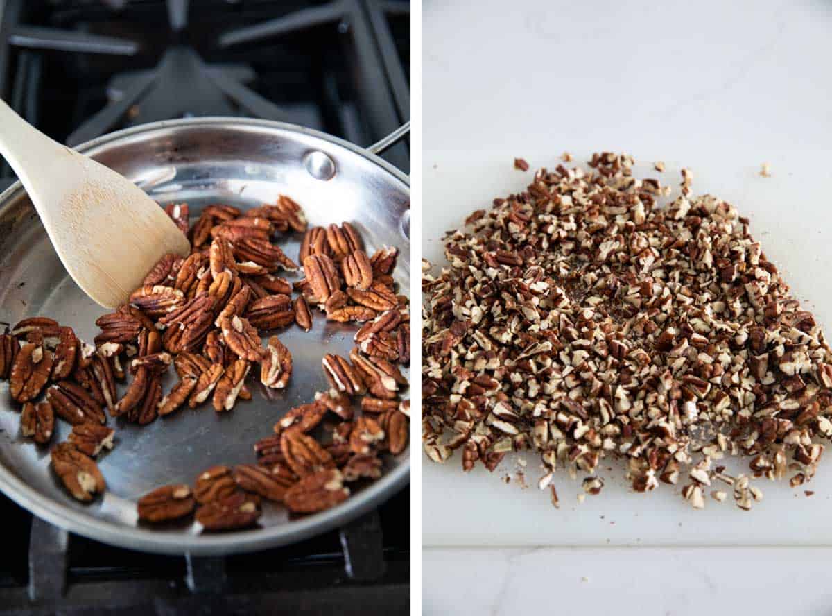 Toasting pecans for Mexican wedding cookies.