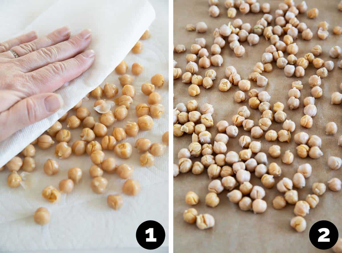 Drying chickpeas to make roasted chickpeas.