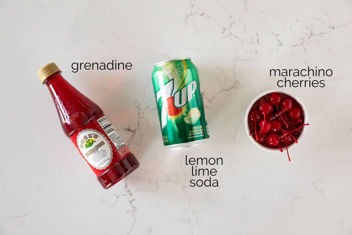 Ingredients to make a Shirley Temple drink.