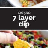 7 Layer Dip collage with text bar in the middle.