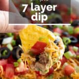 7 Layer Dip with text overlay.