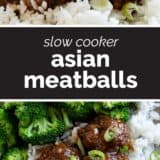 Asian Meatballs collage with text bar in the middle.