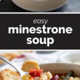 Minestrone soup collage with text bar in the middle.