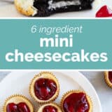 Mini Cheesecakes collage with text bar in the middle.