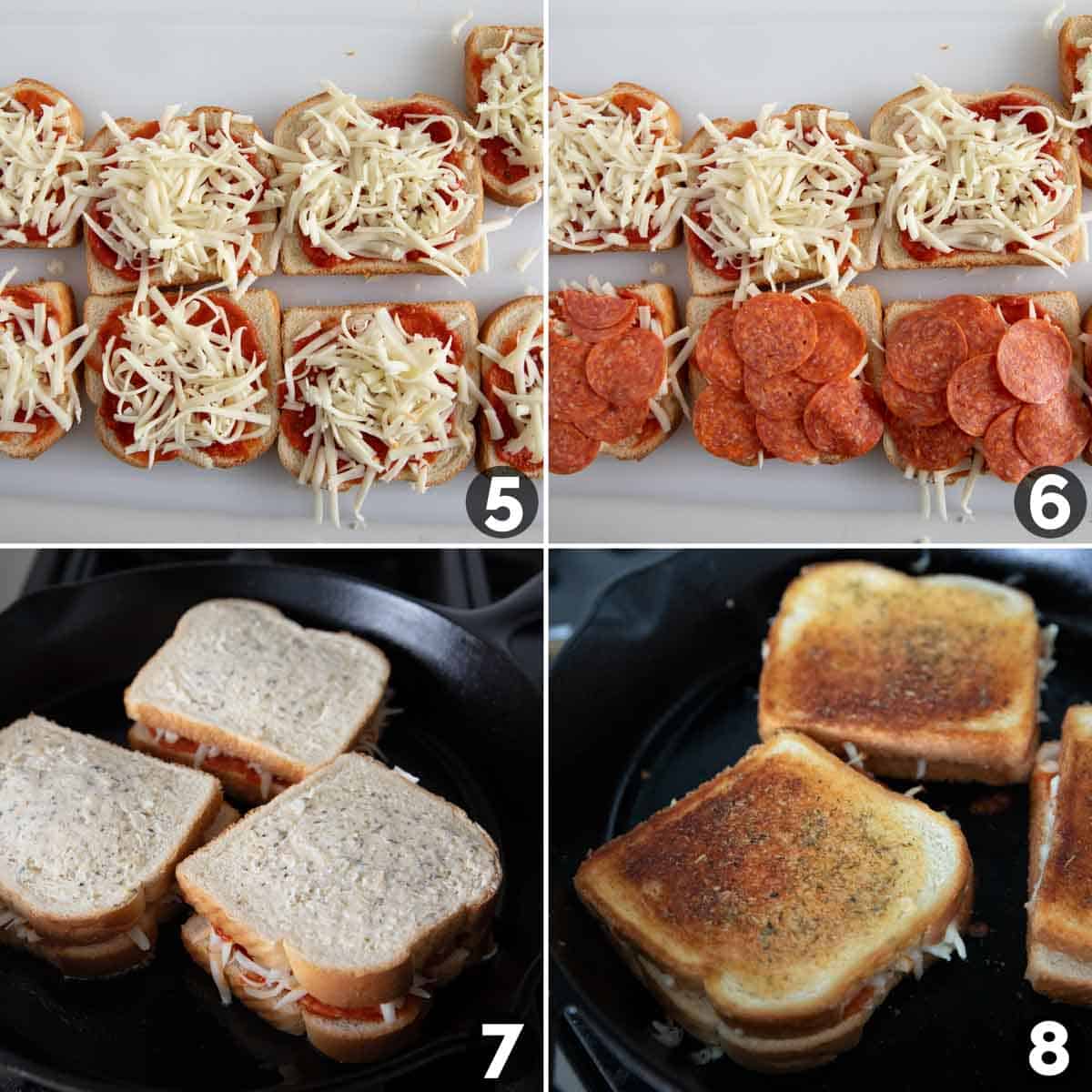 Assembling and grilling Pizza Grilled Cheese.