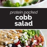 Protein Packed Cobb Salad college with text bar in the middle.