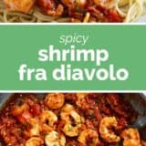 Shrimp Fra Diavolo collage with text bar in the middle.