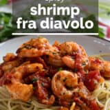 Shrimp Fra Diavolo with text overlay.