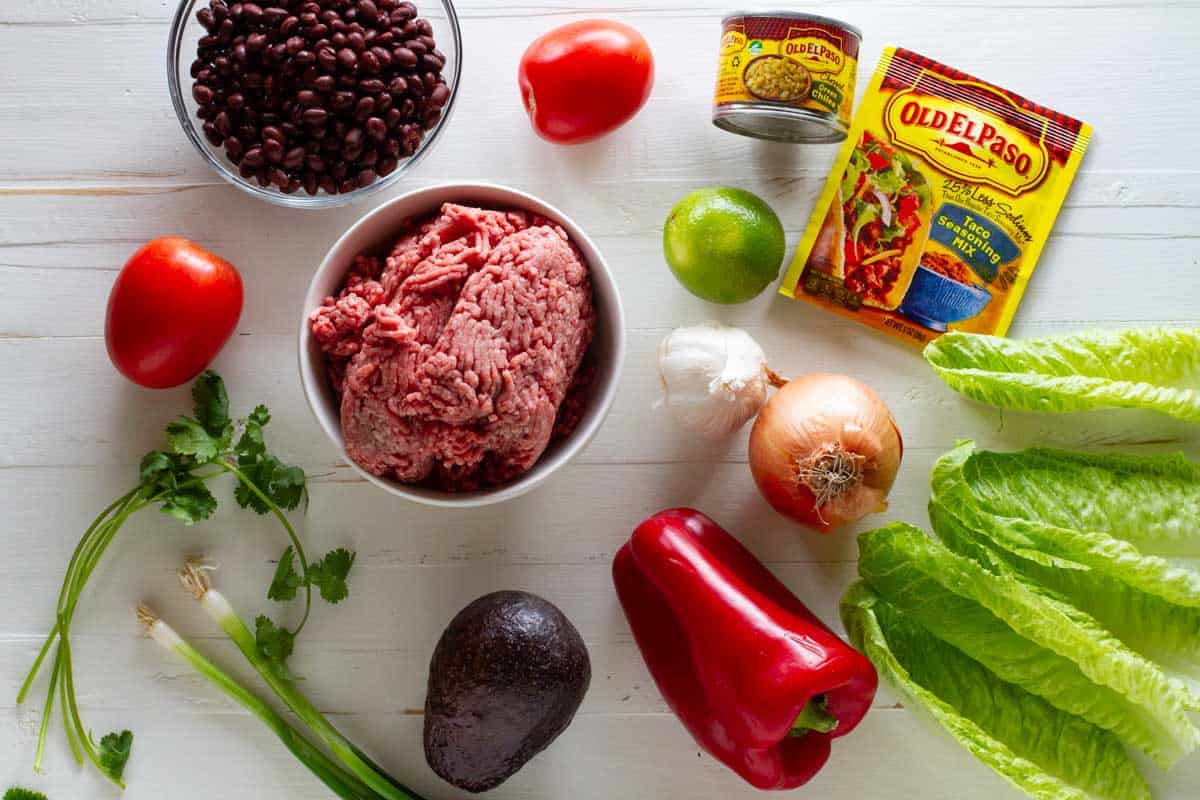 Ingredients for taco lettuce wraps.