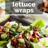 Taco lettuce wraps with text overlay.