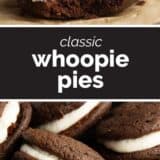 Whoopie pies collage with text bar in the middle.