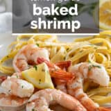 Baked Shrimp with text overlay.